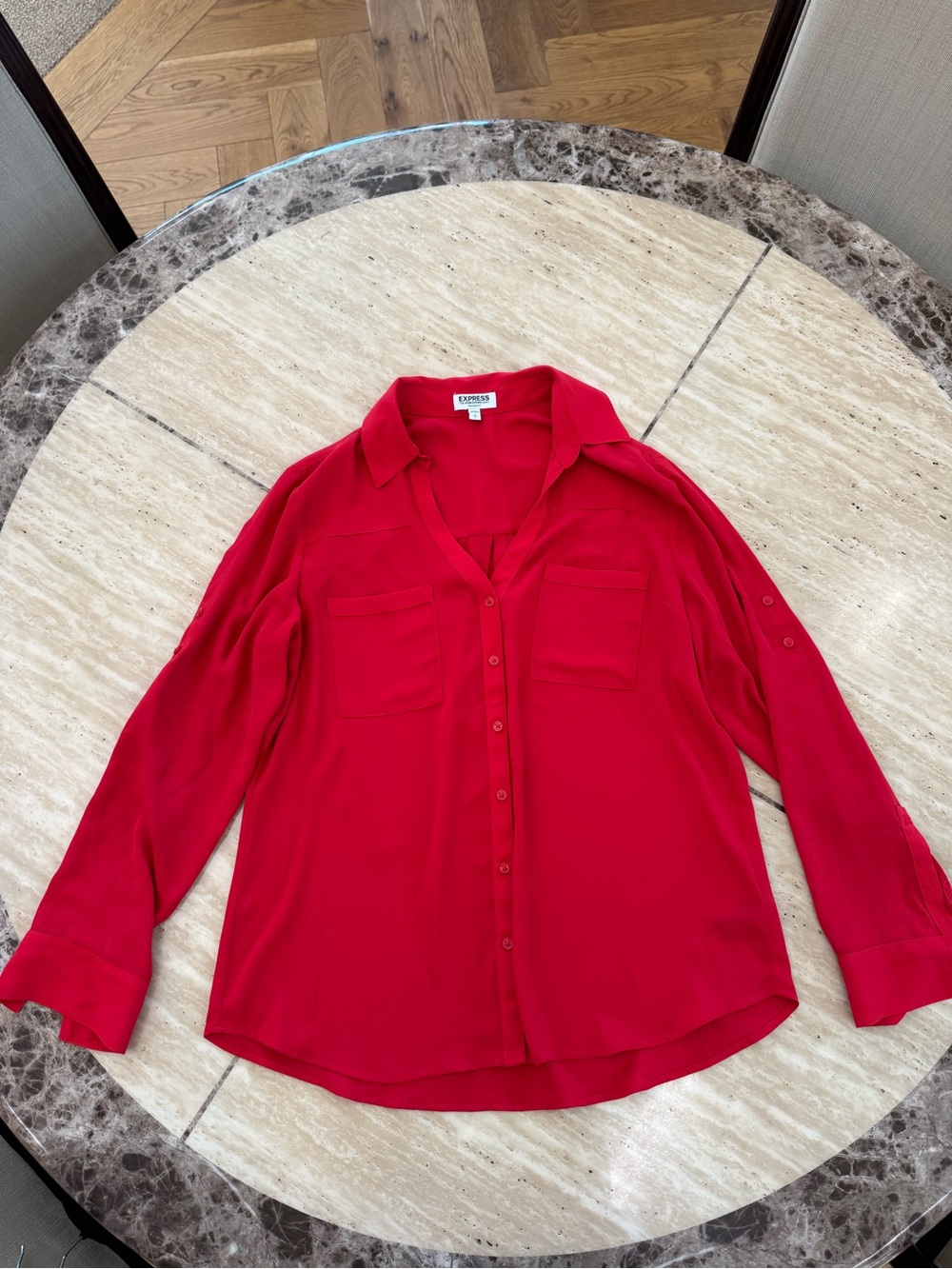 Express Bright Red Button-Down Shirt